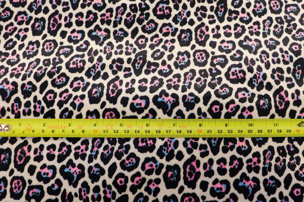 White Leopard Velvet Fabric Black Blue Pink Spots