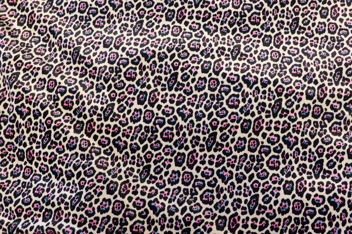 White Leopard Velvet Fabric Black Blue Pink Spots