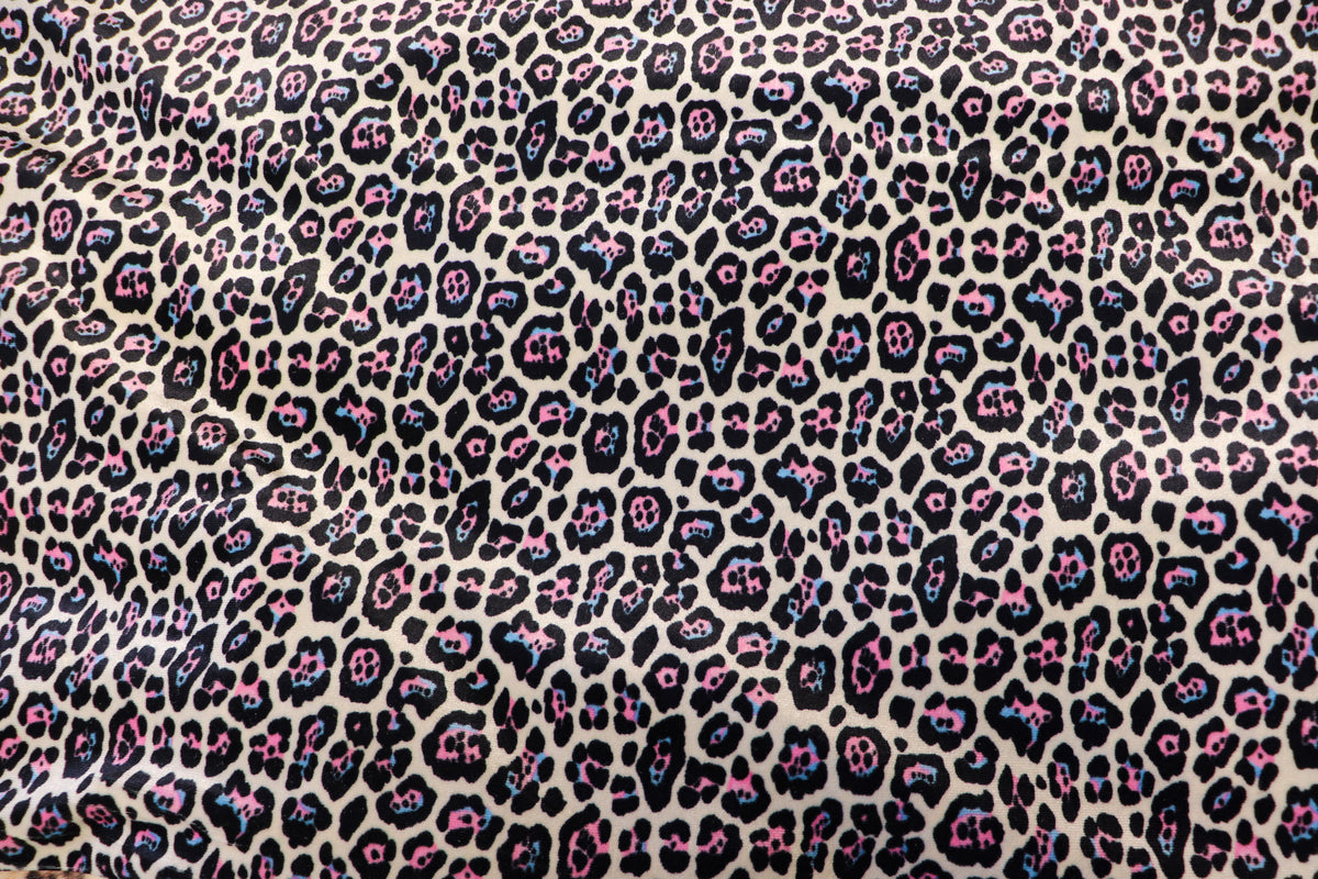 White Leopard Velvet Fabric Black Blue Pink Spots