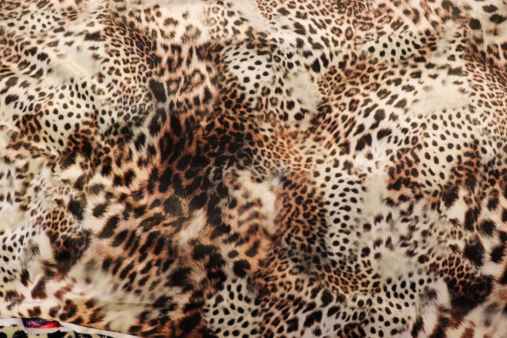 Brown Beige Animal Velvet Fabric Abstract Mixed Print