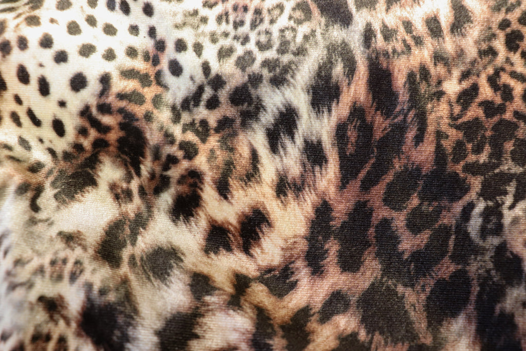 Brown Beige Animal Velvet Fabric Abstract Mixed Print
