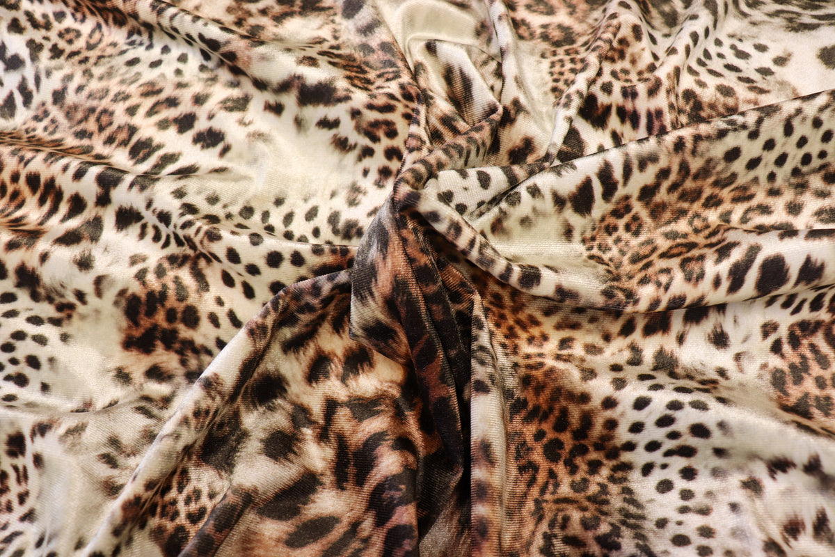 Brown Beige Animal Velvet Fabric Abstract Mixed Print