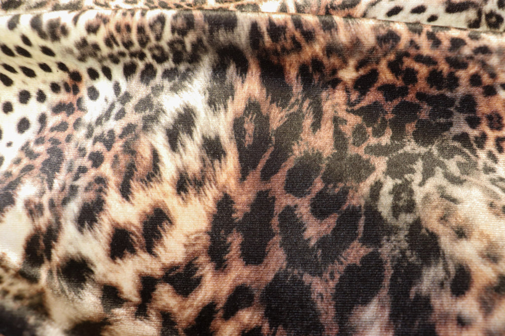 Brown Beige Animal Velvet Fabric Abstract Mixed Print