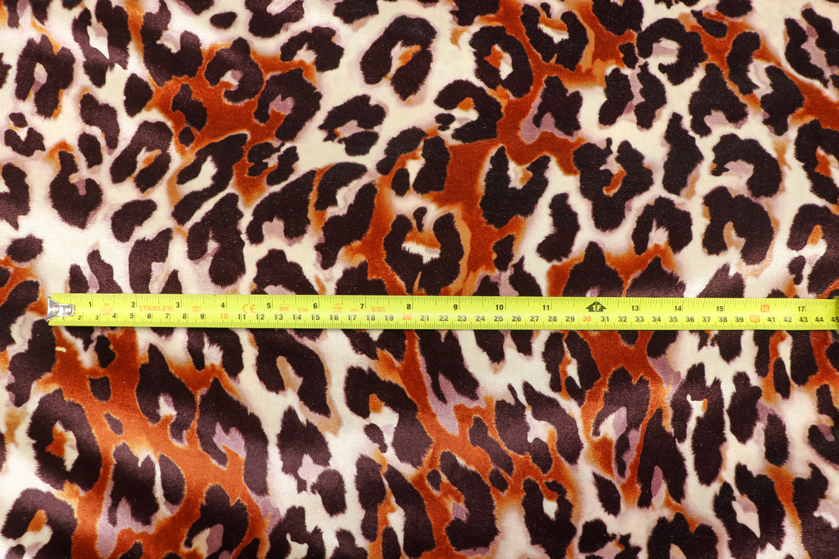 Brown Leopard Velvet Fabric Tonal Animal Print