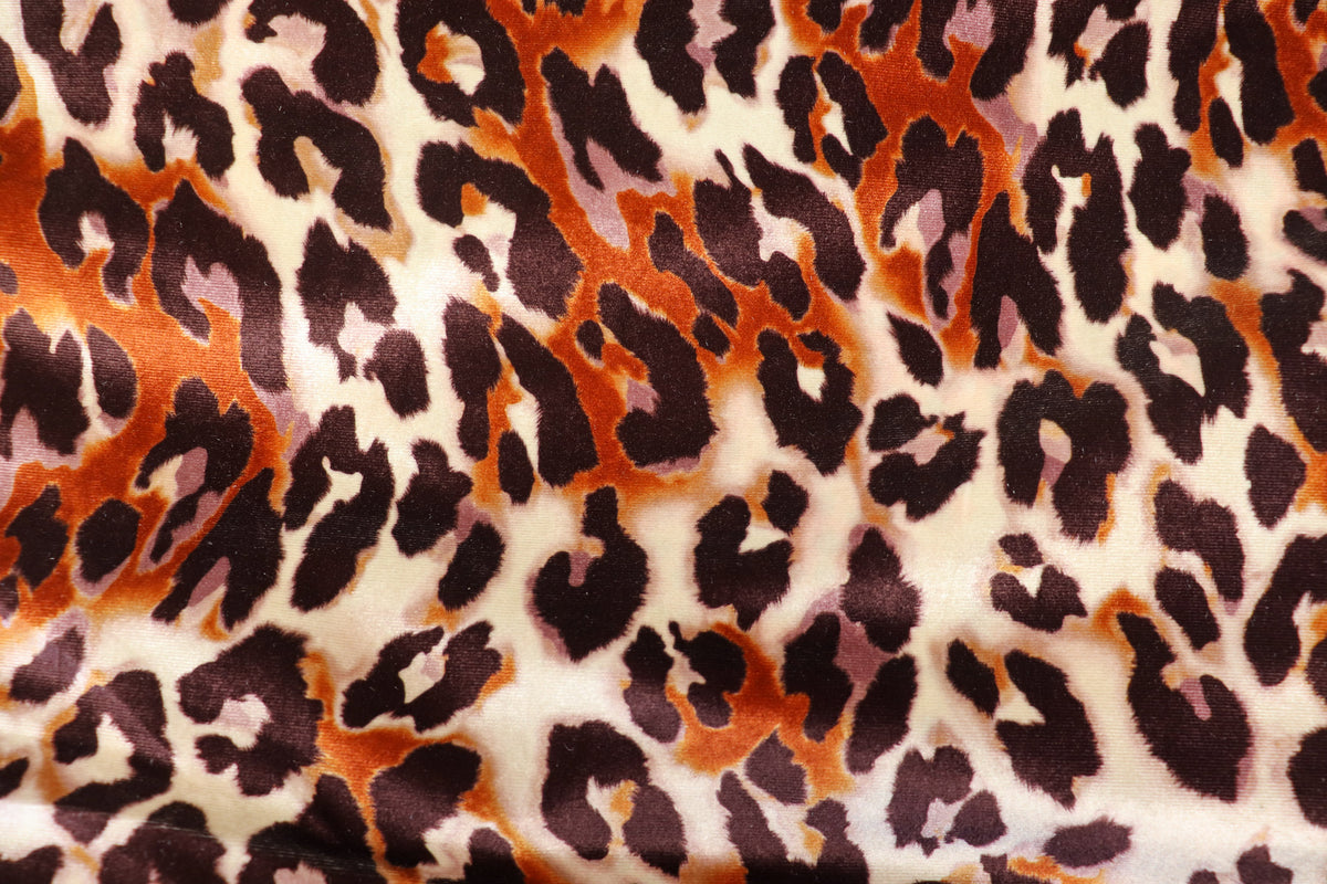 Brown Leopard Velvet Fabric Tonal Animal Print