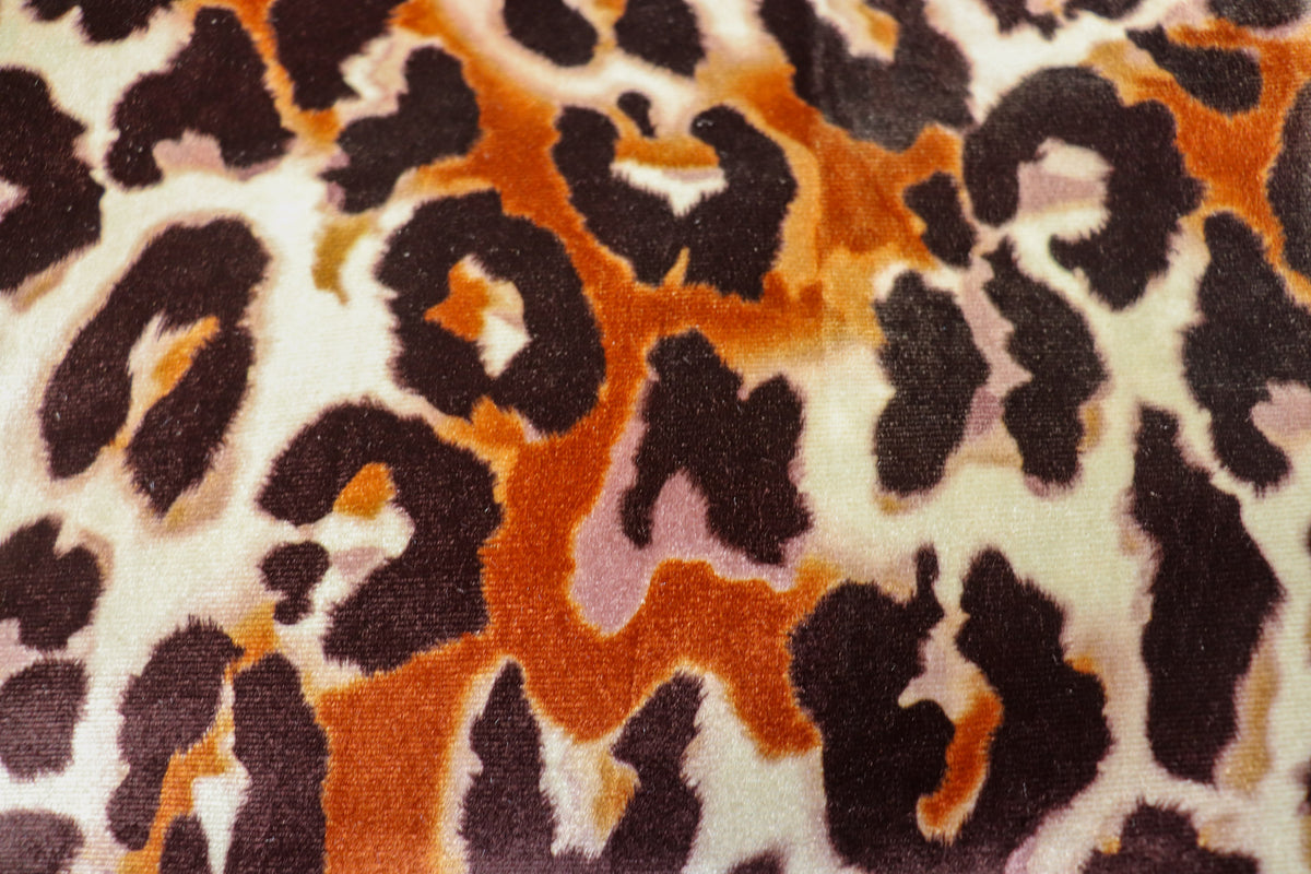 Brown Leopard Velvet Fabric Tonal Animal Print