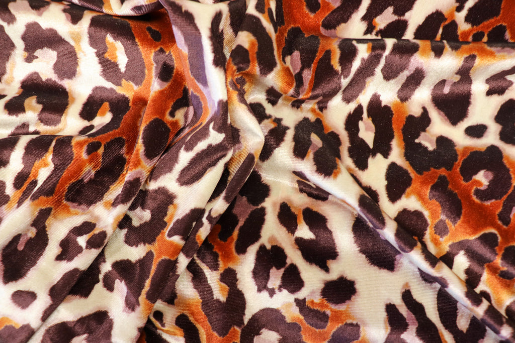Brown Leopard Velvet Fabric Tonal Animal Print