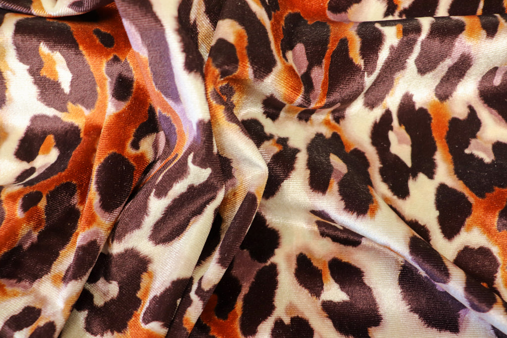 Brown Leopard Velvet Fabric Tonal Animal Print