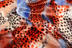 Red Blue Cheetah Velvet Fabric Tie Dye Waves Black Spots