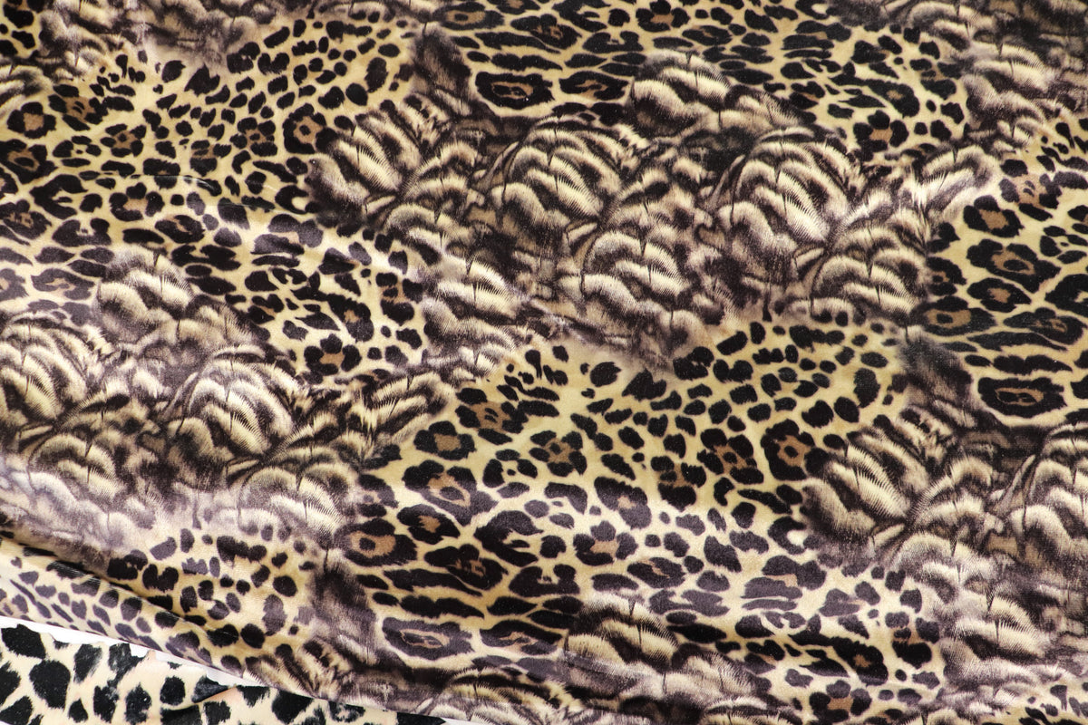 Beige Leopard Velvet Fabric Abstract Fur Effect Print