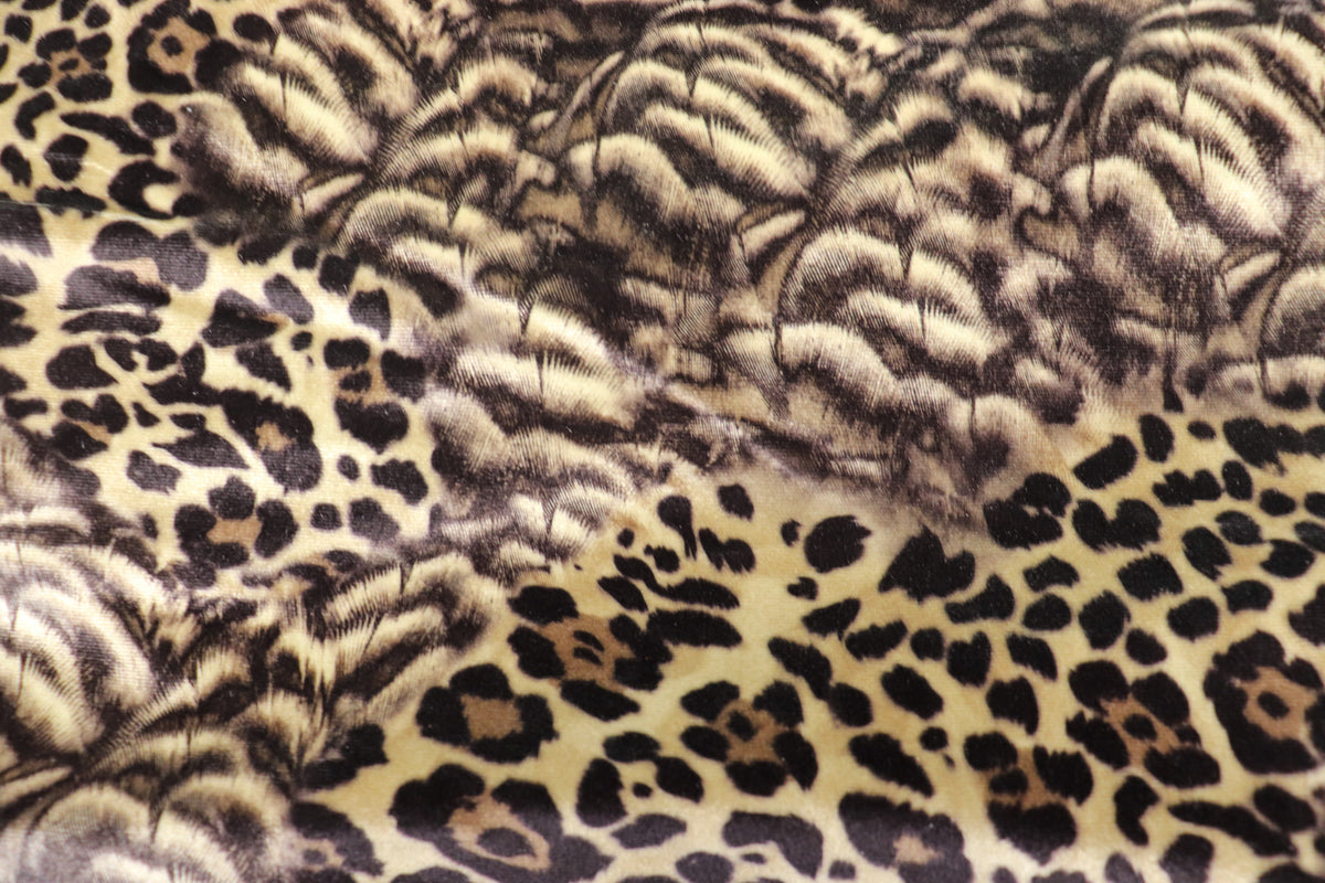 Beige Leopard Velvet Fabric Abstract Fur Effect Print