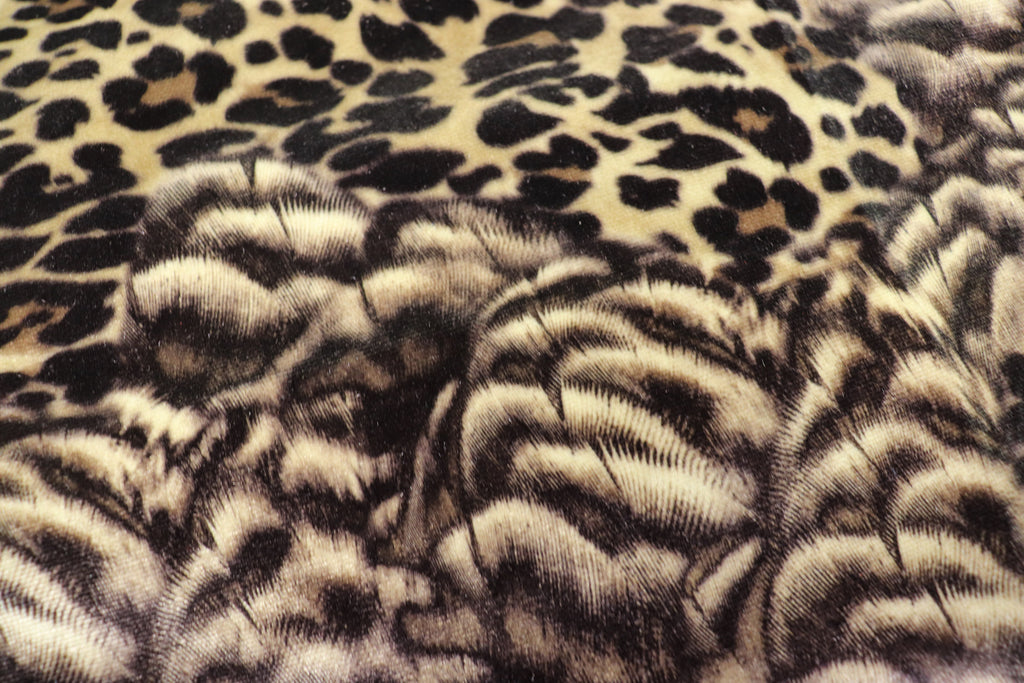Beige Leopard Velvet Fabric Abstract Fur Effect Print