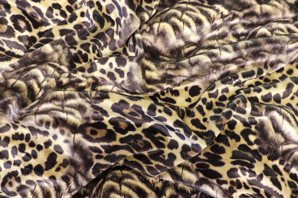 Beige Leopard Velvet Fabric Abstract Fur Effect Print