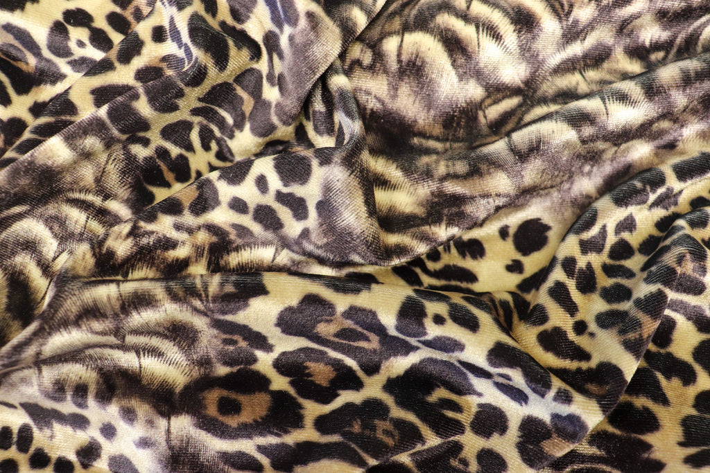 Beige Leopard Velvet Fabric Abstract Fur Effect Print