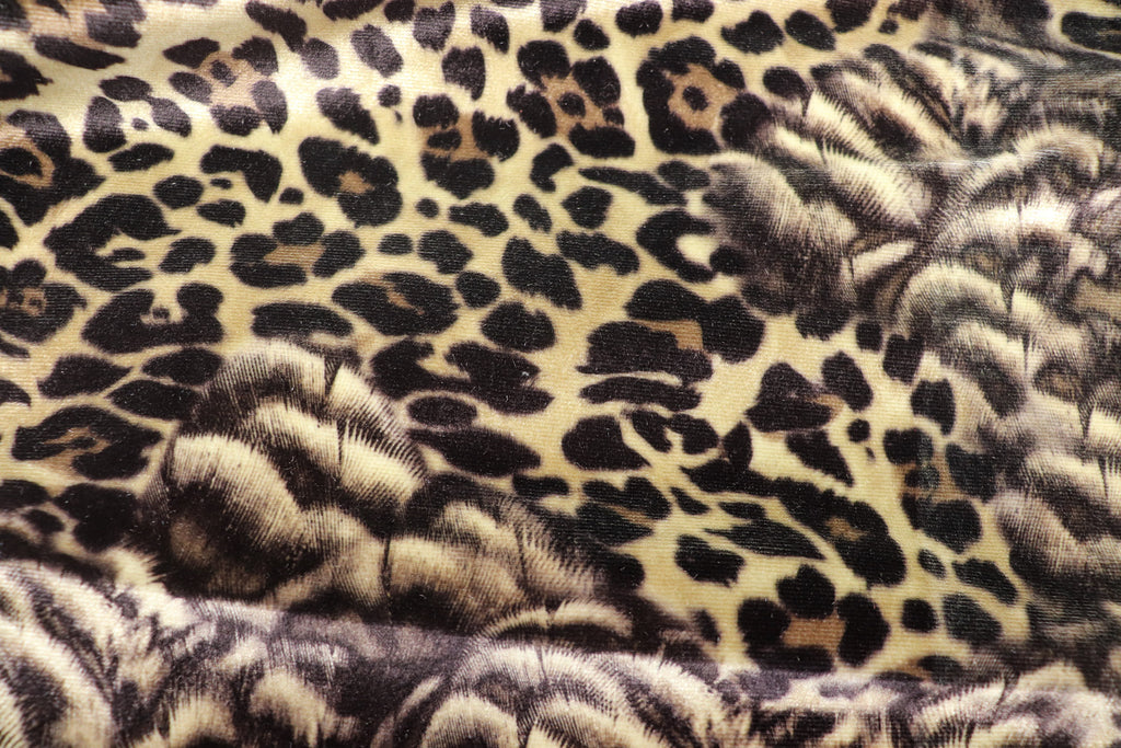 Beige Leopard Velvet Fabric Abstract Fur Effect Print