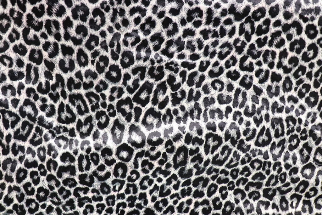 Silver Grey Leopard Velvet Fabric Animal Print