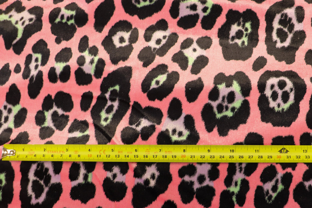 Jaguar Print Velvet Fabric Pink Black Lilac Green Animal Rosettes