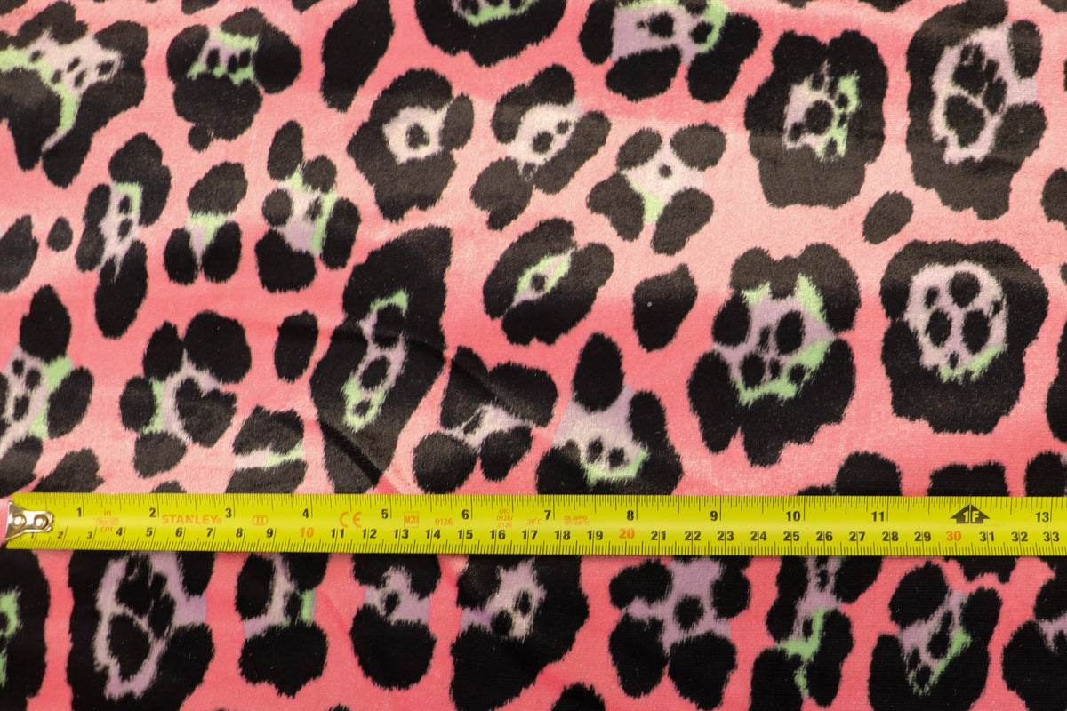 Jaguar Print Velvet Fabric Pink Black Lilac Green Animal Rosettes