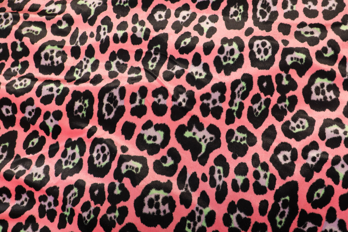 Jaguar Print Velvet Fabric Pink Black Lilac Green Animal Rosettes