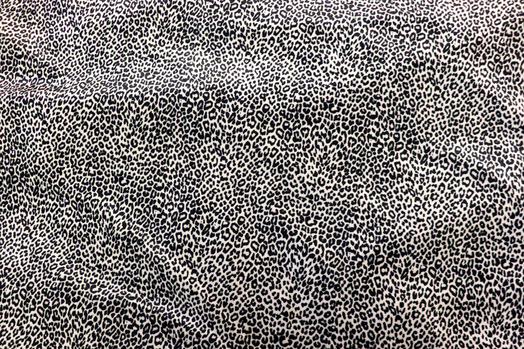 Silver Grey Leopard Velvet Fabric Mini Black Animal Spots