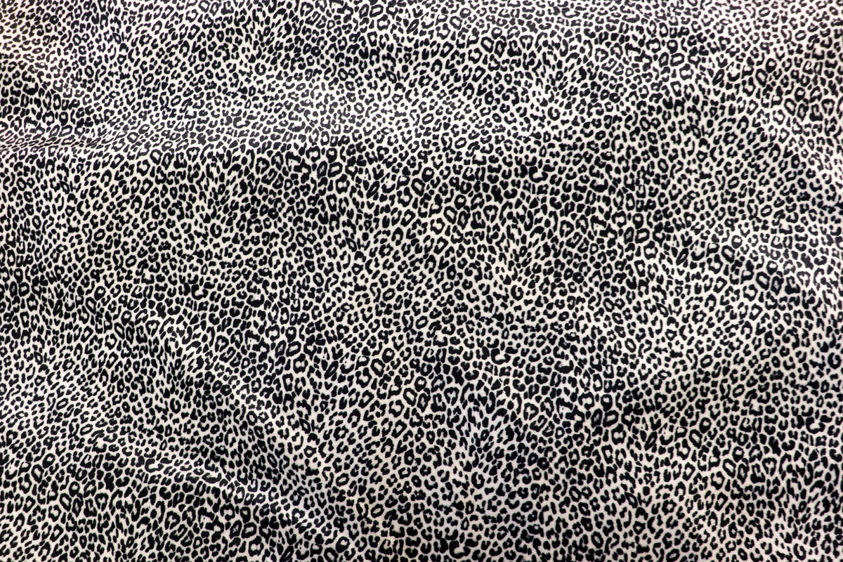 Silver Grey Leopard Velvet Fabric Mini Black Animal Spots