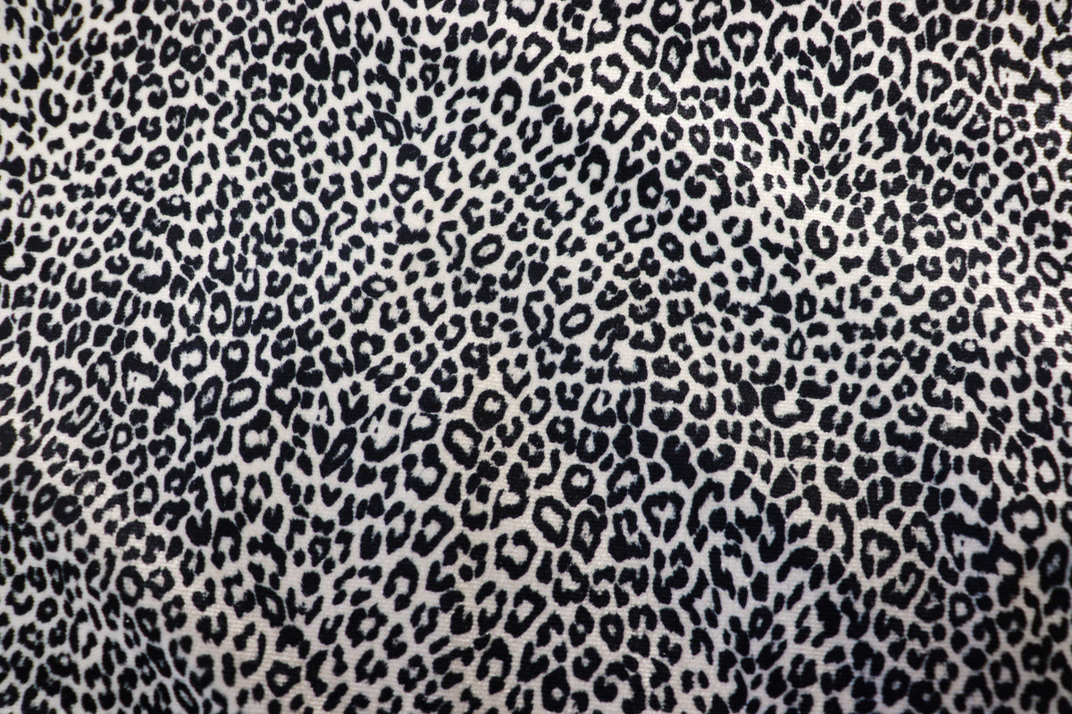 Silver Grey Leopard Velvet Fabric Mini Black Animal Spots