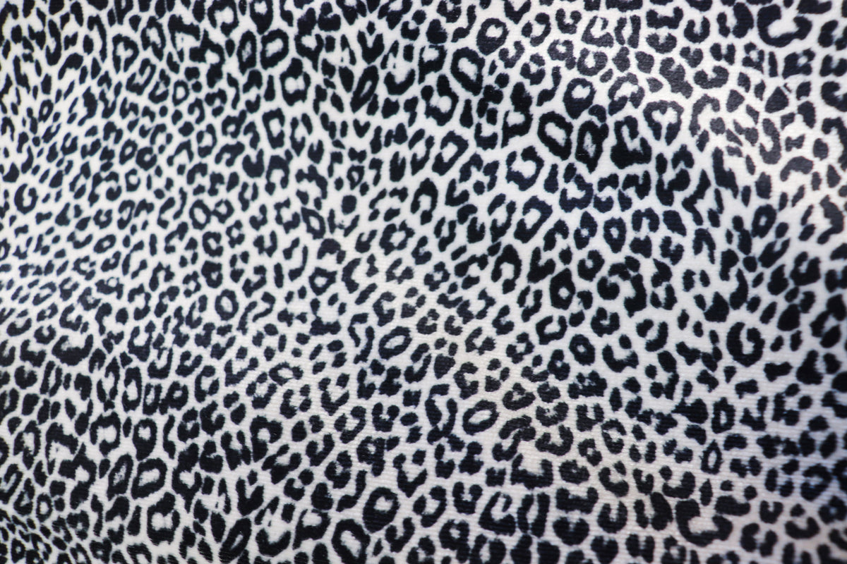 Silver Grey Leopard Velvet Fabric Mini Black Animal Spots