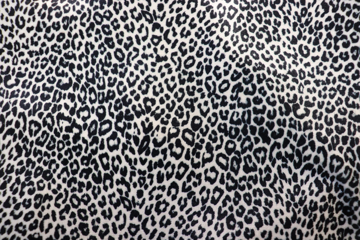 Silver Grey Leopard Velvet Fabric Mini Black Animal Spots