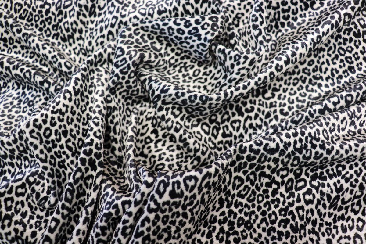 Silver Grey Leopard Velvet Fabric Mini Black Animal Spots