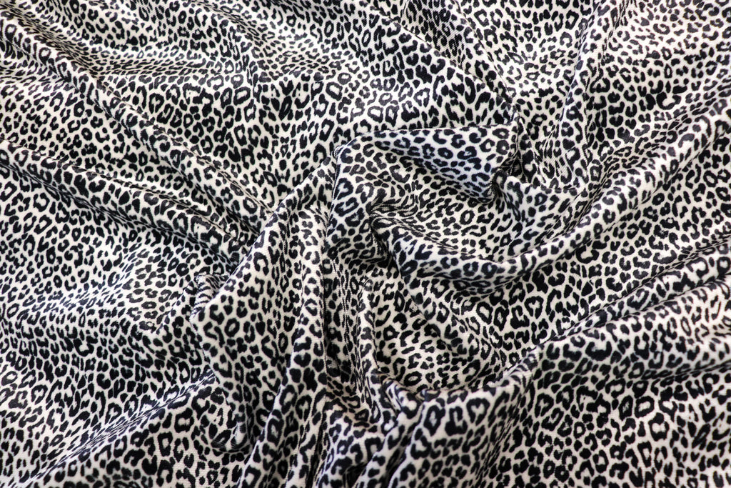 Silver Grey Leopard Velvet Fabric Mini Black Animal Spots