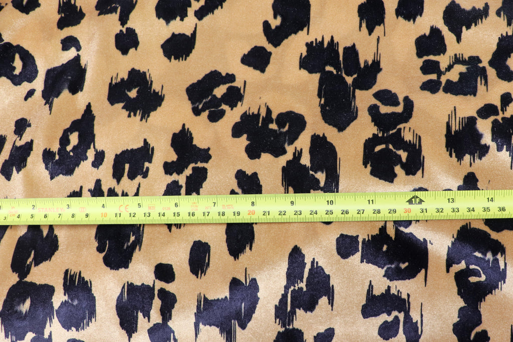 Beige Leopard Velvet Fabric Black Animal Spots
