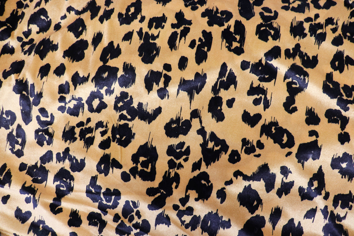 Beige Leopard Velvet Fabric Black Animal Spots