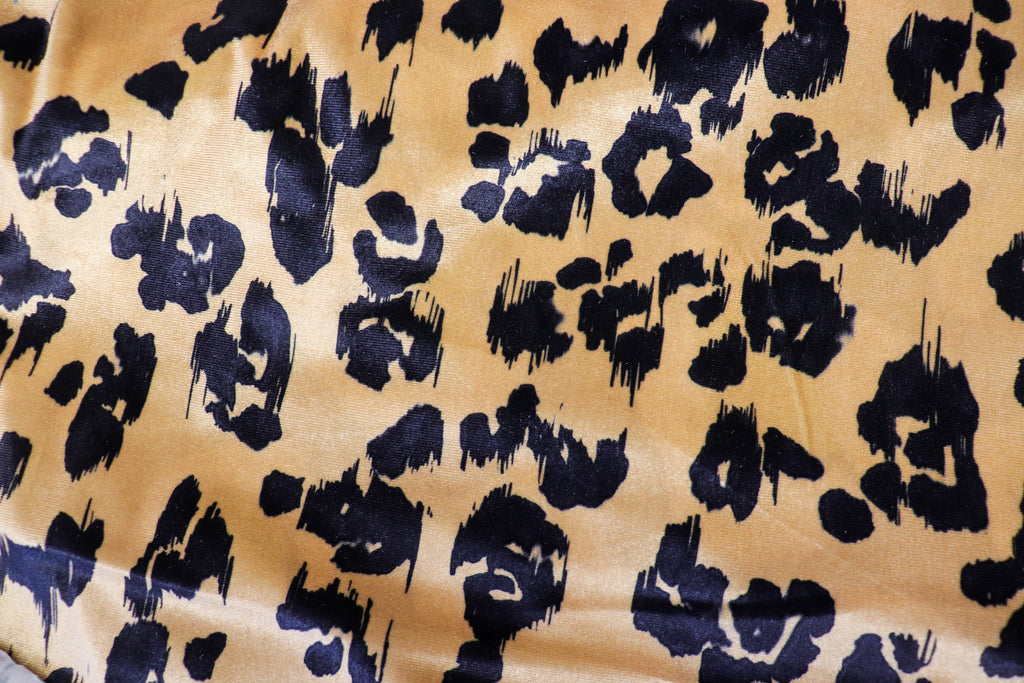 Beige Leopard Velvet Fabric Black Animal Spots