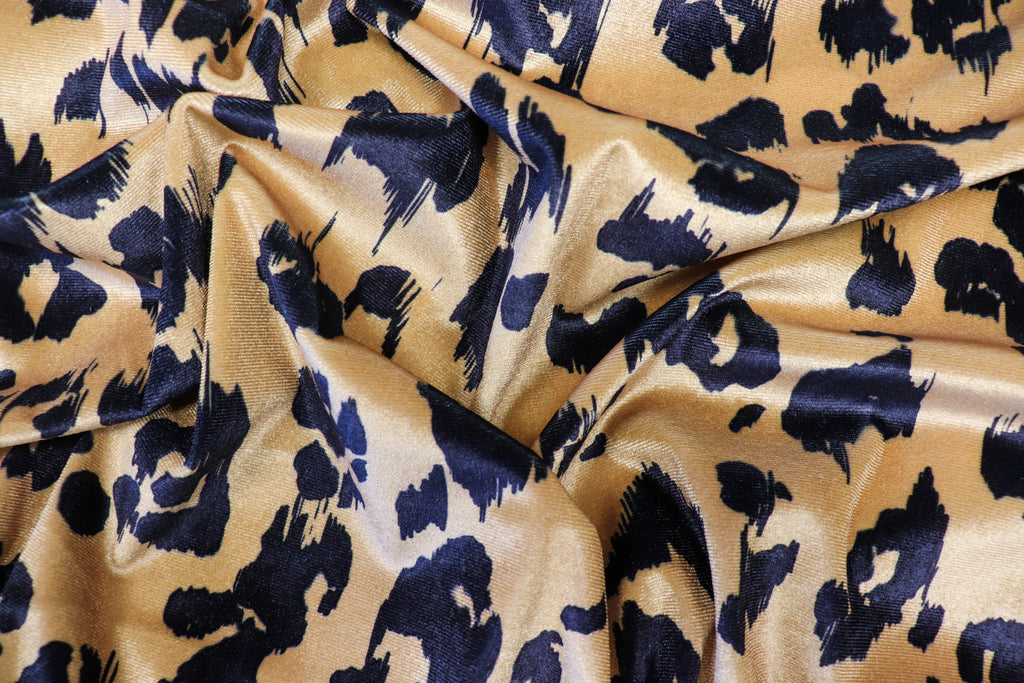 Beige Leopard Velvet Fabric Black Animal Spots