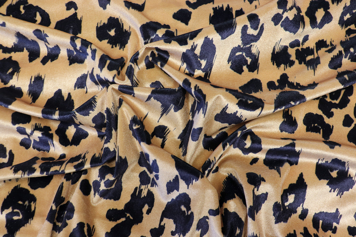 Beige Leopard Velvet Fabric Black Animal Spots