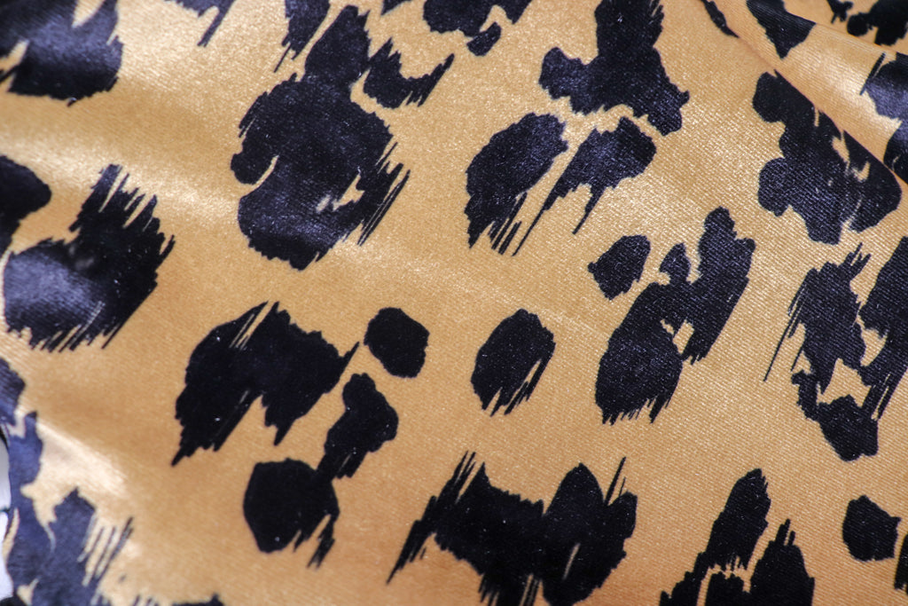 Beige Leopard Velvet Fabric Black Animal Spots
