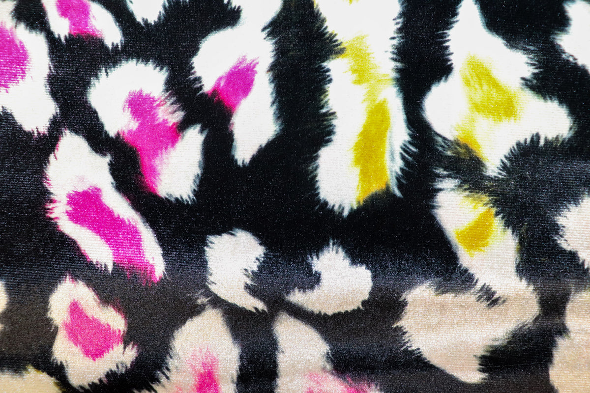 Black Leopard Velvet Fabric Yellow Pink Blue White Spots