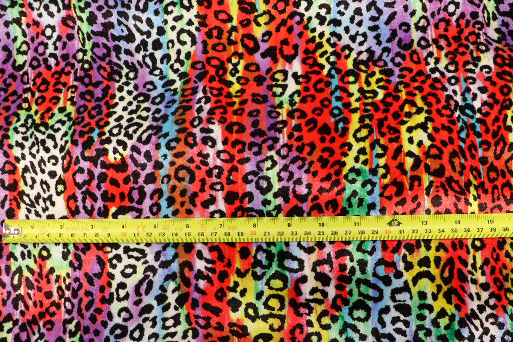 Red Multicolour Velvet Fabric Tie Dye Swirls Leopard Spots