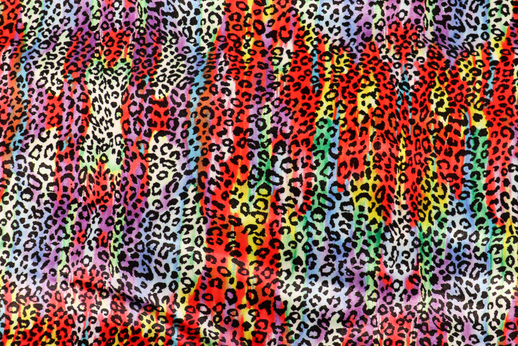 Red Multicolour Velvet Fabric Tie Dye Swirls Leopard Spots