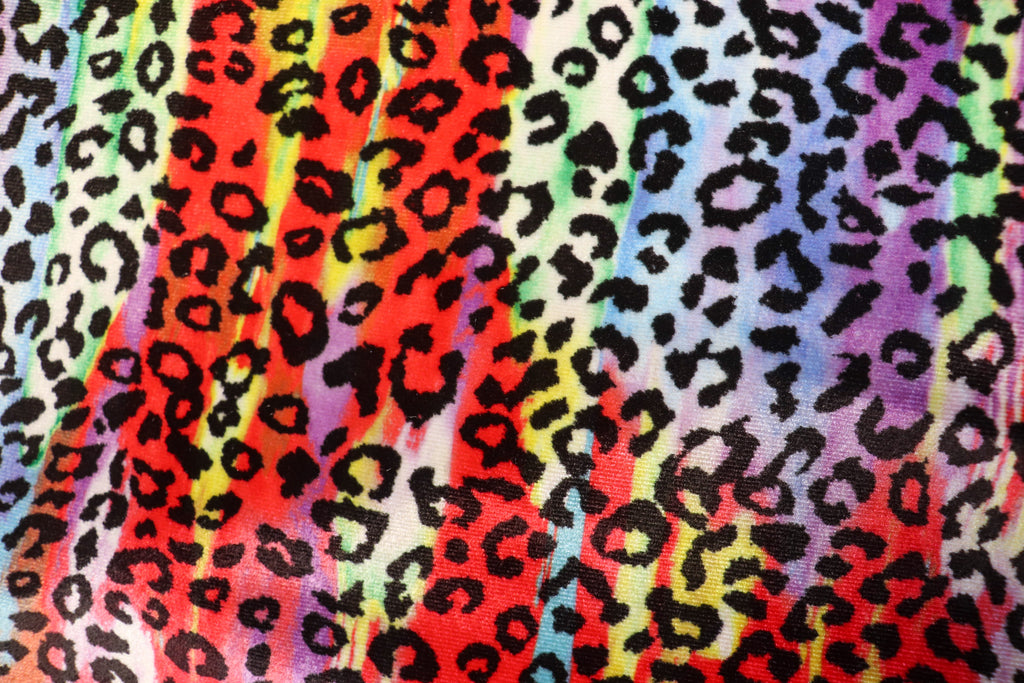 Red Multicolour Velvet Fabric Tie Dye Swirls Leopard Spots