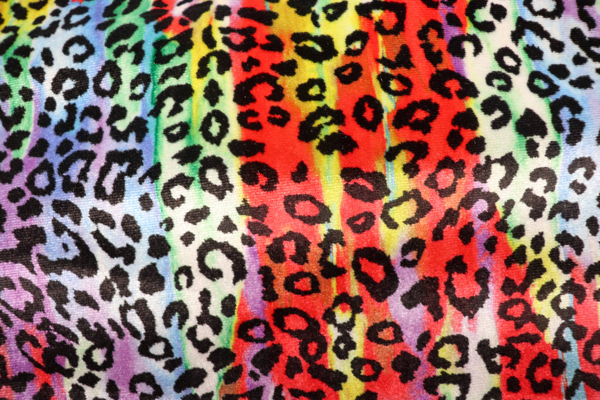 Red Multicolour Velvet Fabric Tie Dye Swirls Leopard Spots