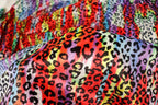 Red Multicolour Velvet Fabric Tie Dye Swirls Leopard Spots