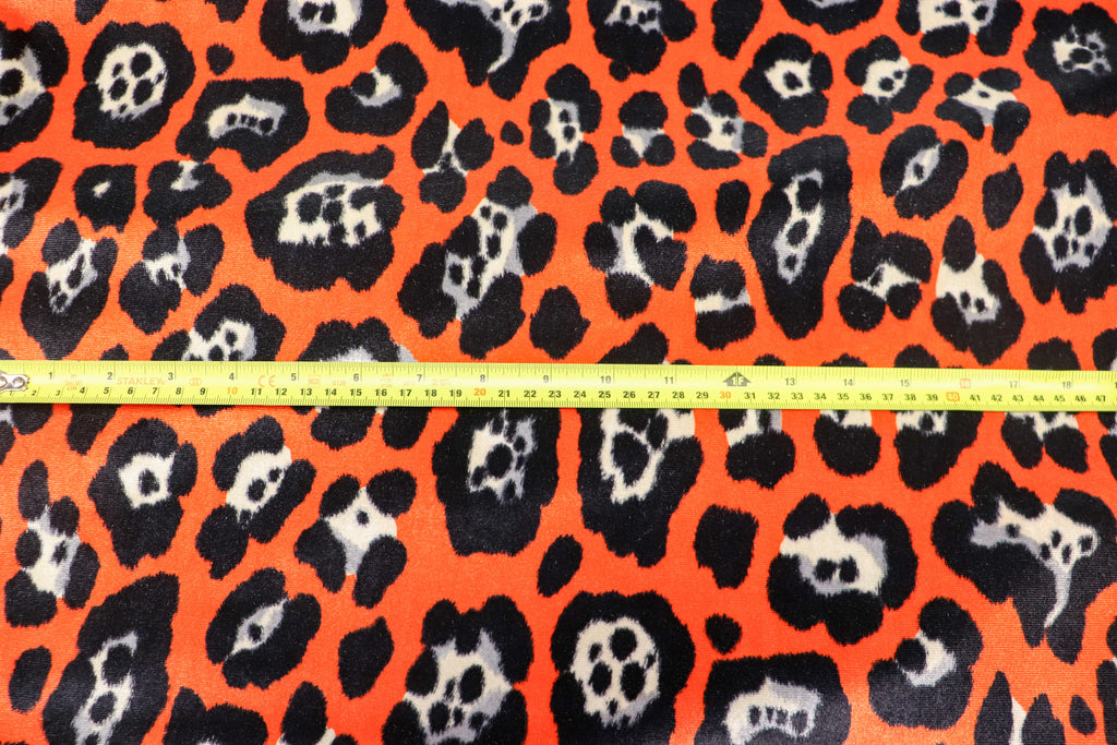 Jaguar Print Velvet Fabric Orange Black Animal Rosettes