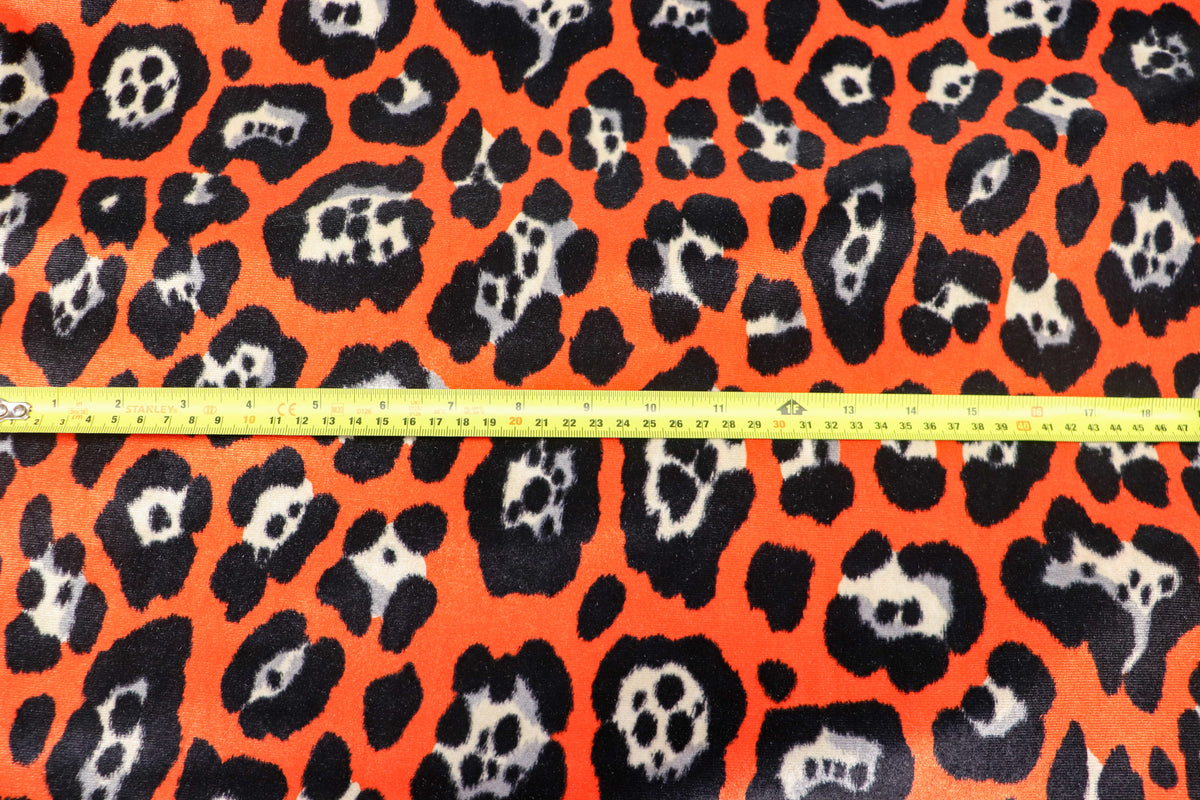 Jaguar Print Velvet Fabric Orange Black Animal Rosettes
