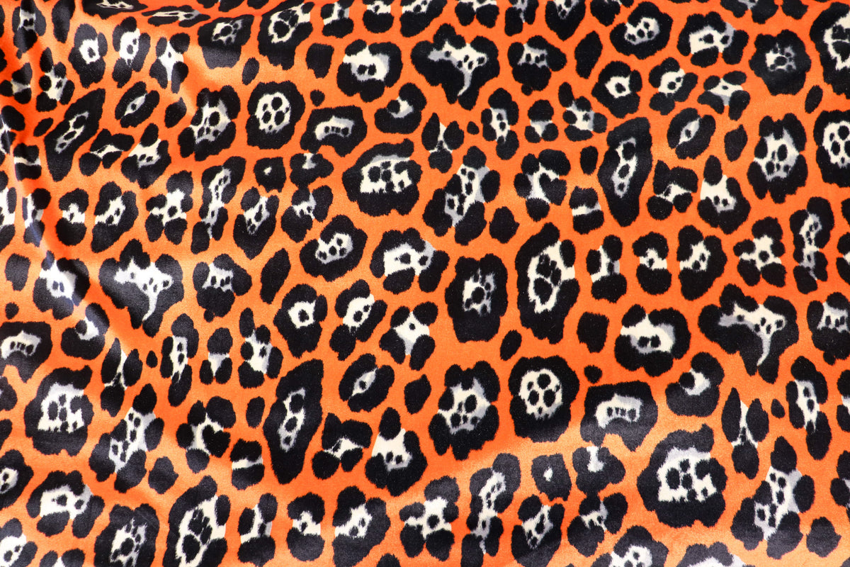 Jaguar Print Velvet Fabric Orange Black Animal Rosettes