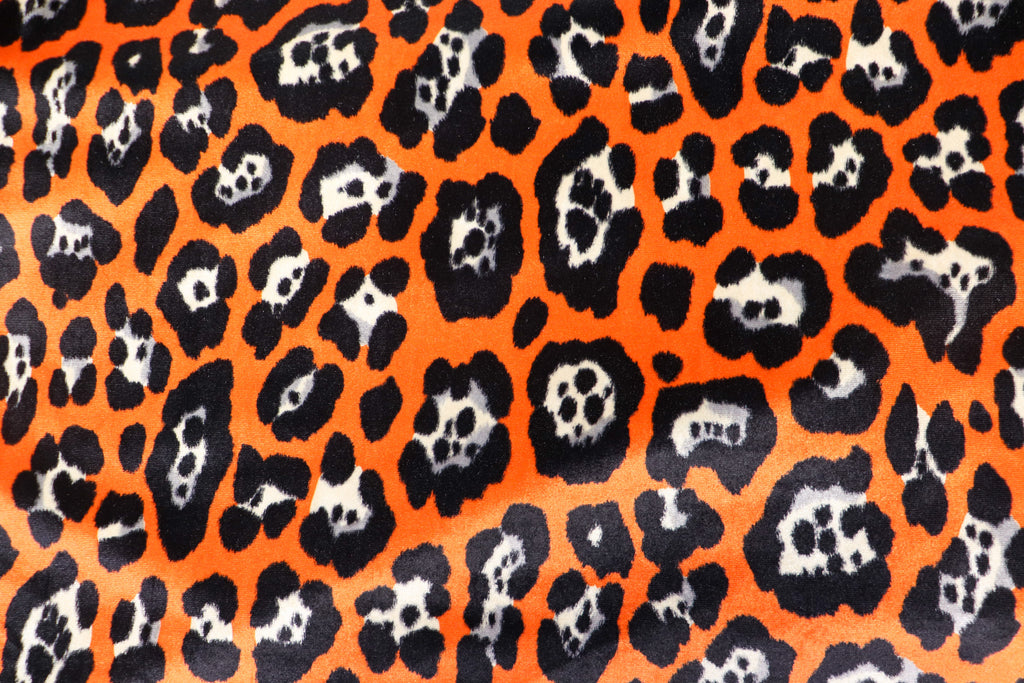 Jaguar Print Velvet Fabric Orange Black Animal Rosettes