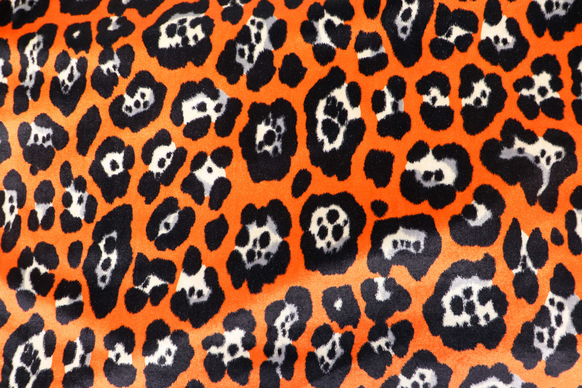 Jaguar Print Velvet Fabric Orange Black Animal Rosettes