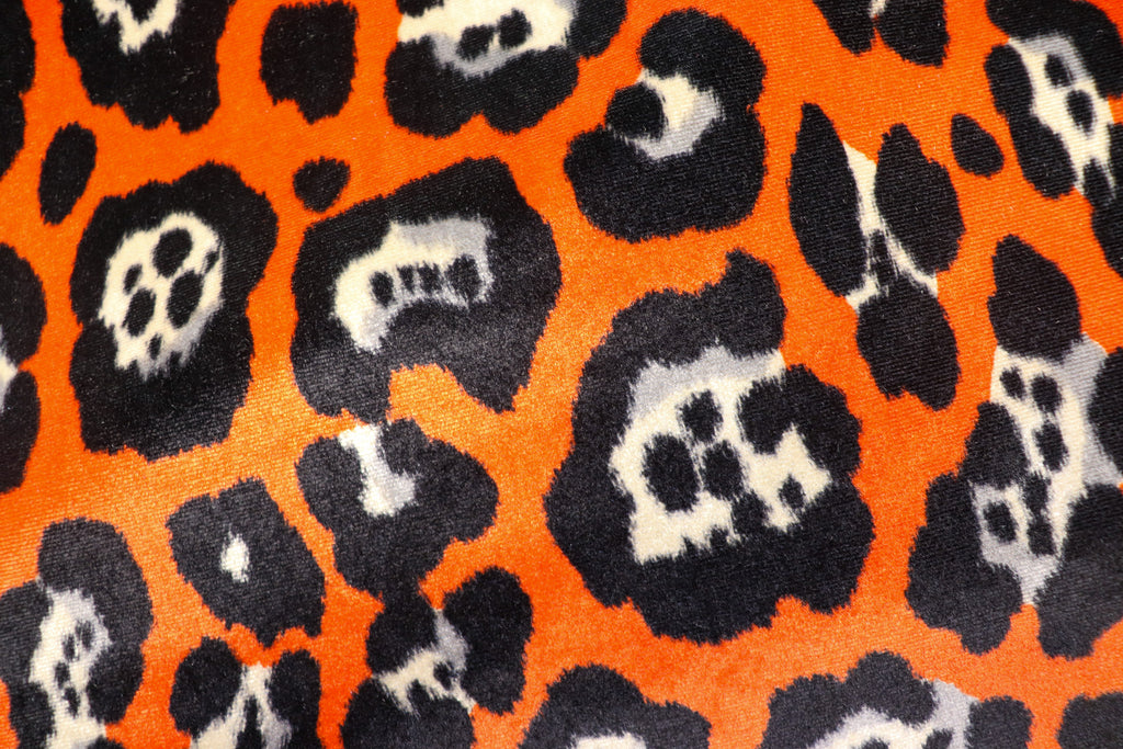 Jaguar Print Velvet Fabric Orange Black Animal Rosettes