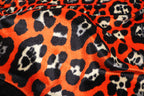 Jaguar Print Velvet Fabric Orange Black Animal Rosettes