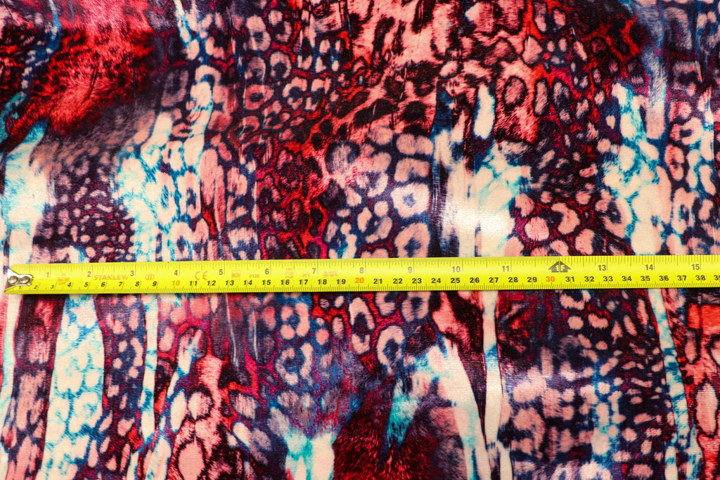 Red Blue Leopard Velvet Fabric Mini Print Tie Dye